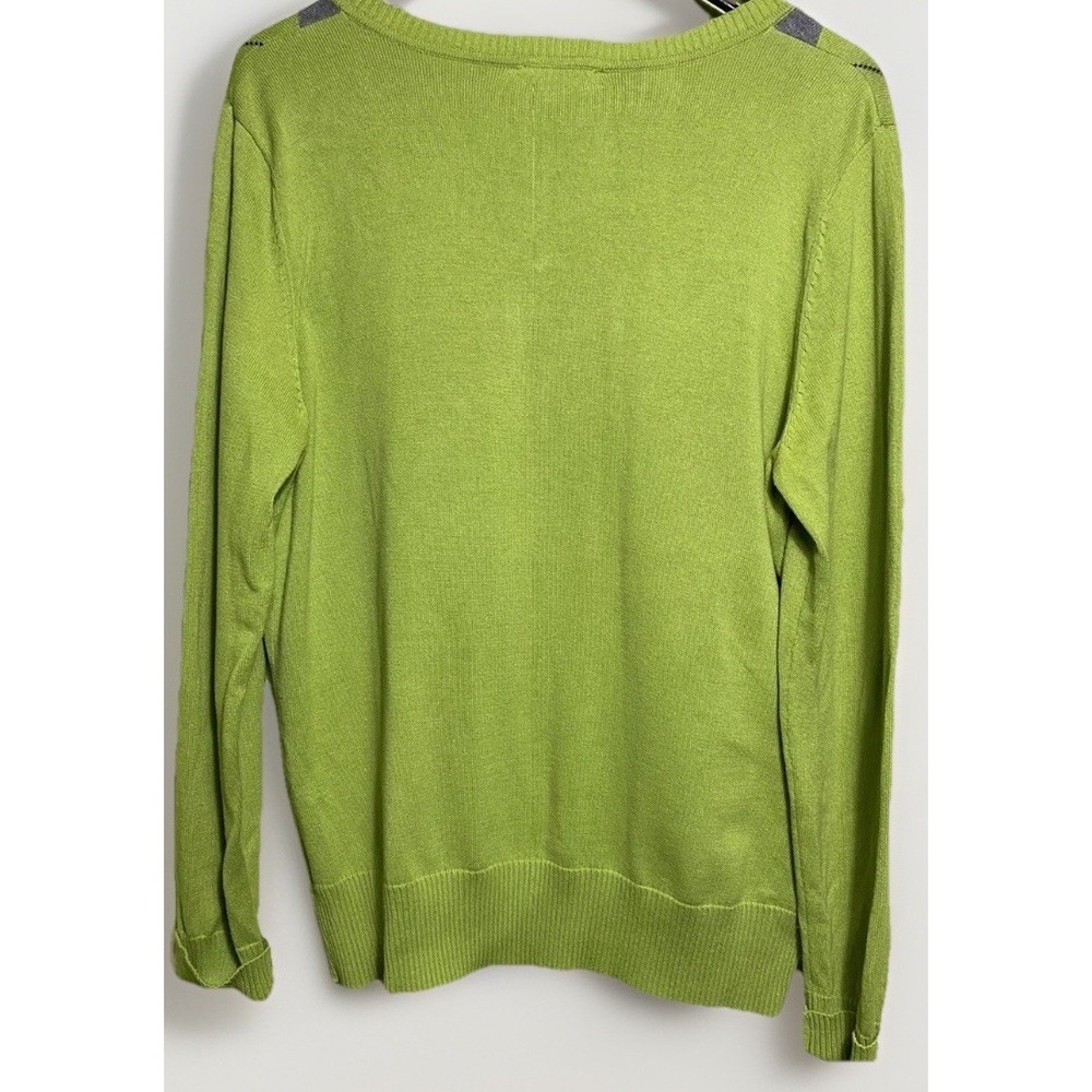 Retro Argyle Plaid St Johns Bay Womens Sweater‎ Cotton L Lime Green - Picture 2 of 4